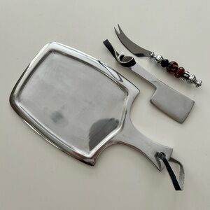 3-Piece Stainless Steel Cheese Knifes & Plate Set